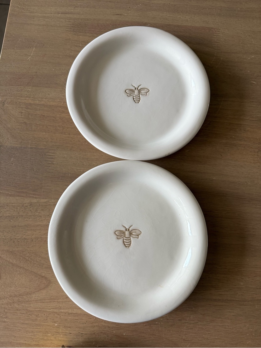 Pottery Barn Cream Bee Embossed Ceramic Plates - Set of 2
